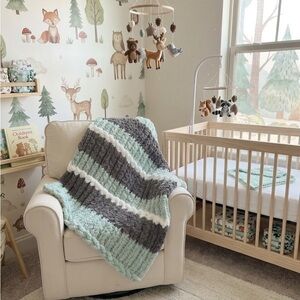 Super Cozy Baby Blanket, Thoughtful Shower Gift, Dark Grey, Mint & Crisp White,